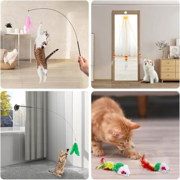 Cat Wand Toy, 15 Pcs Interactive Cat Feather Toys for Indoor Self Play - Picture 5 of 8